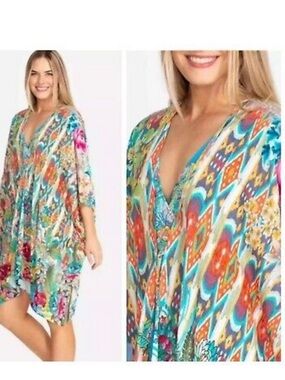 Johnny Was Pearce Short Kimono/Swim Coverup with front tasseled ties S/M